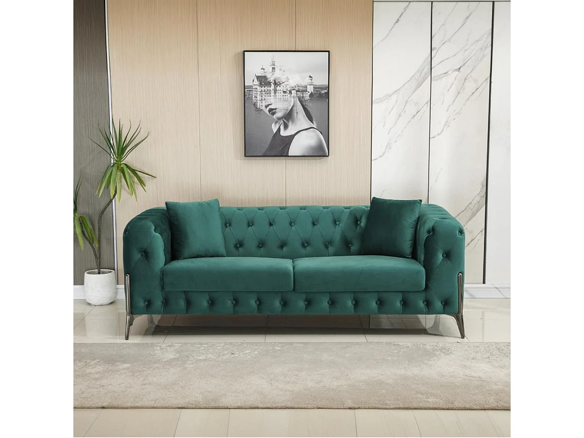 Sofá chester Cindy 3 plazas + 2 cojines verde 72x202x85 cm Adec