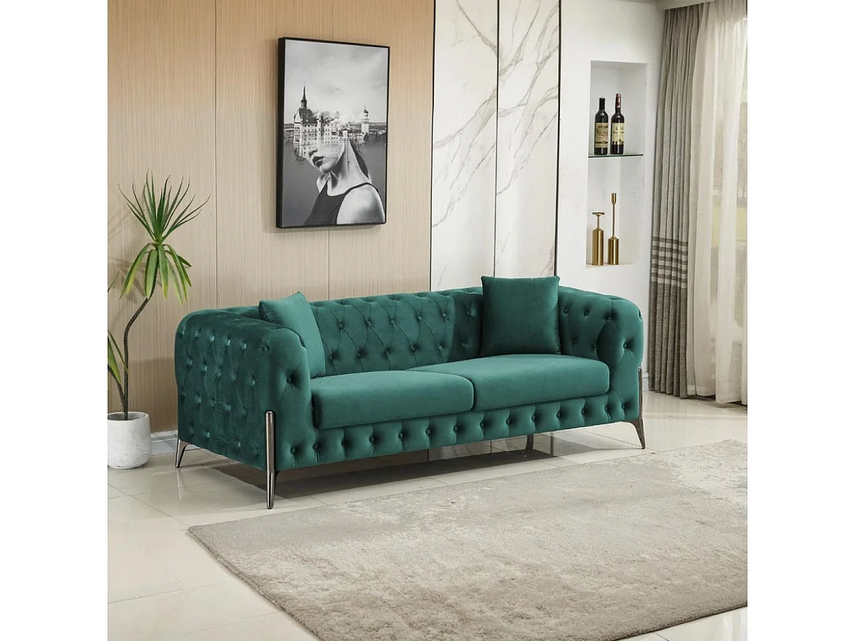 Sofá chester Cindy 3 plazas + 2 cojines verde 72x202x85 cm Adec