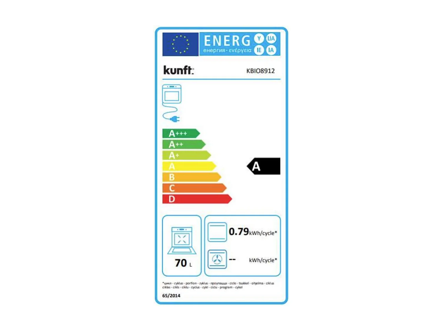 Horno eléctrico Kunft KBIO8912 2100W 70L 4 programas A inox 59,5 cm