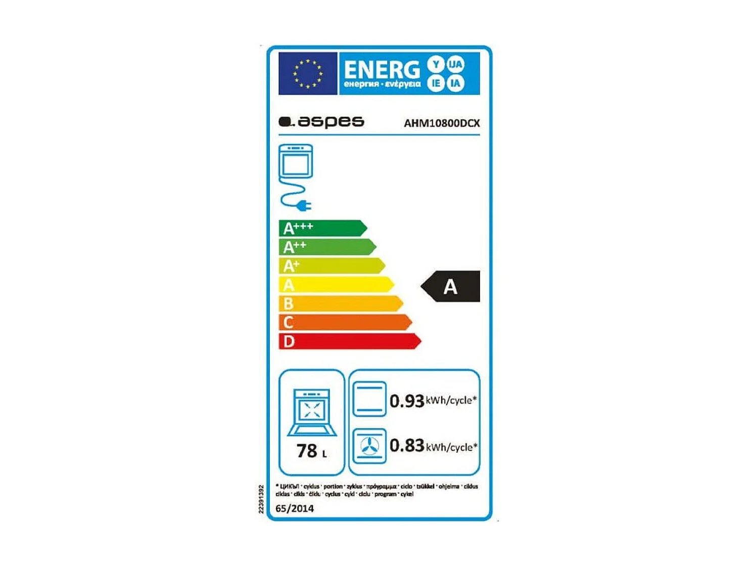 Horno Aspes AHM10800DCX 3100W 78L 10 programas A inox 60 cm