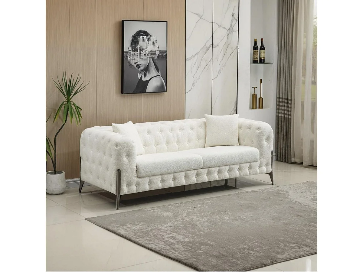 Sofá chester Cindy 3 plazas + 2 cojines blanco 72x202x85 cm Adec