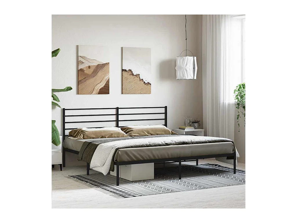 Cadre de lit métal sans matelas et tête de lit noir 180x200 cm