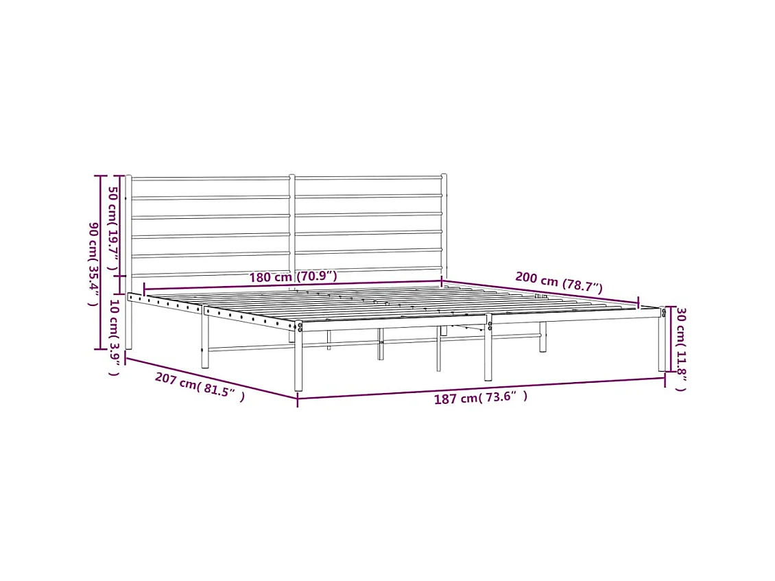 Cadre de lit métal sans matelas et tête de lit noir 180x200 cm