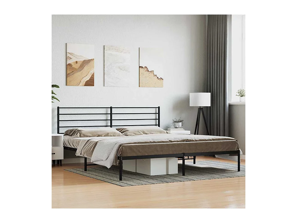 Cadre de lit métal sans matelas et tête de lit noir 180x200 cm