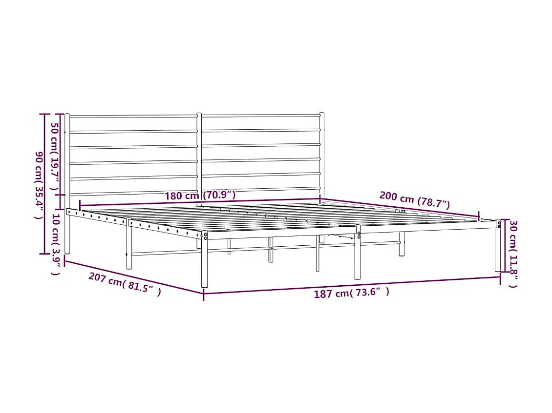 Cadre de lit métal sans matelas et tête de lit noir 180x200 cm