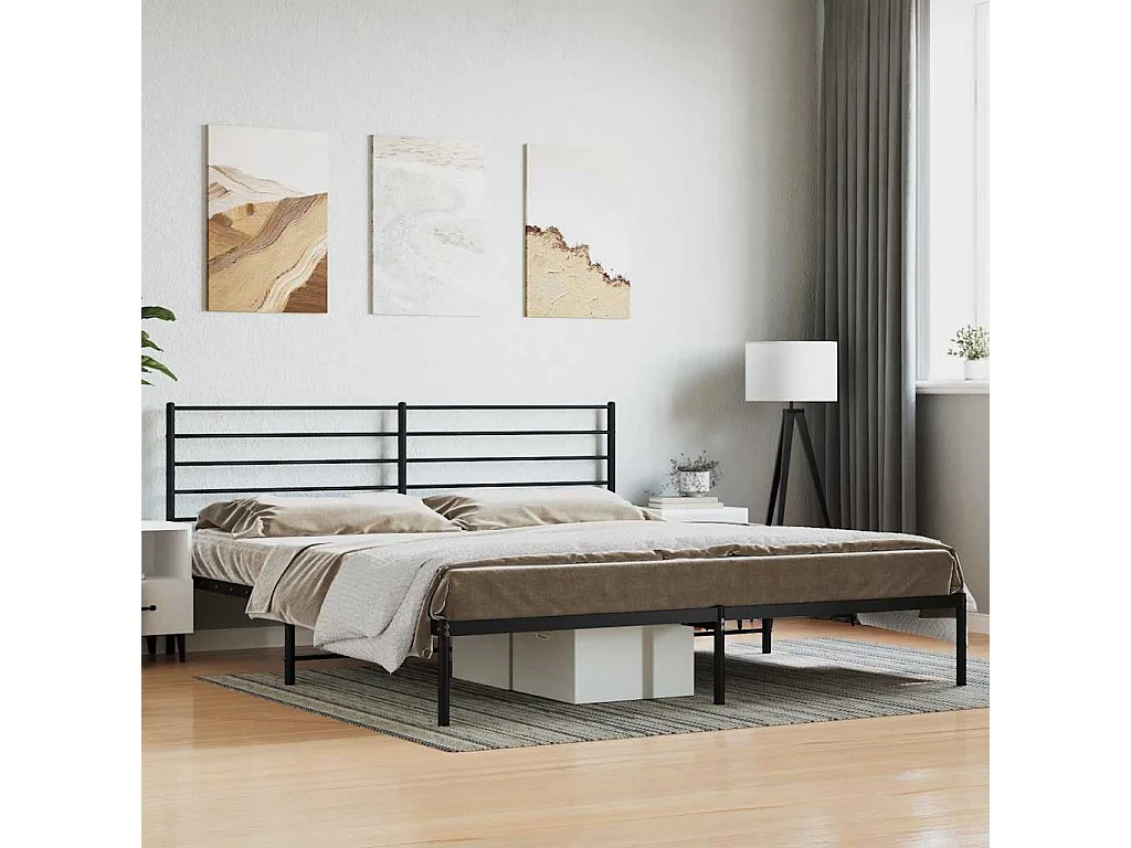 Cadre de lit métal sans matelas et tête de lit noir 180x200 cm