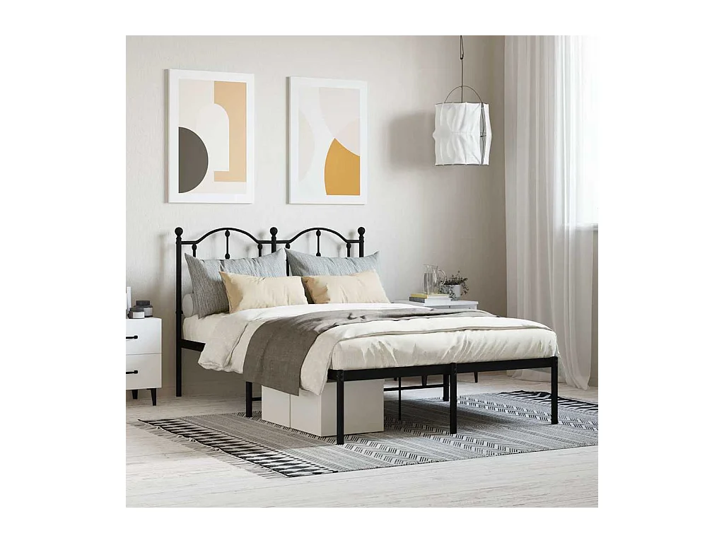 Estructura cama sin colchón con cabecero metal negro 120x200 cm