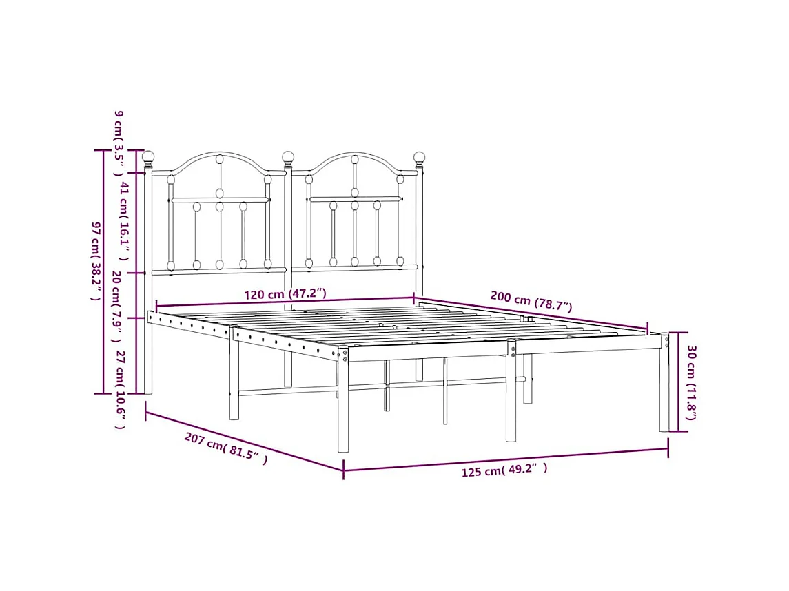 Estructura cama sin colchón con cabecero metal negro 120x200 cm