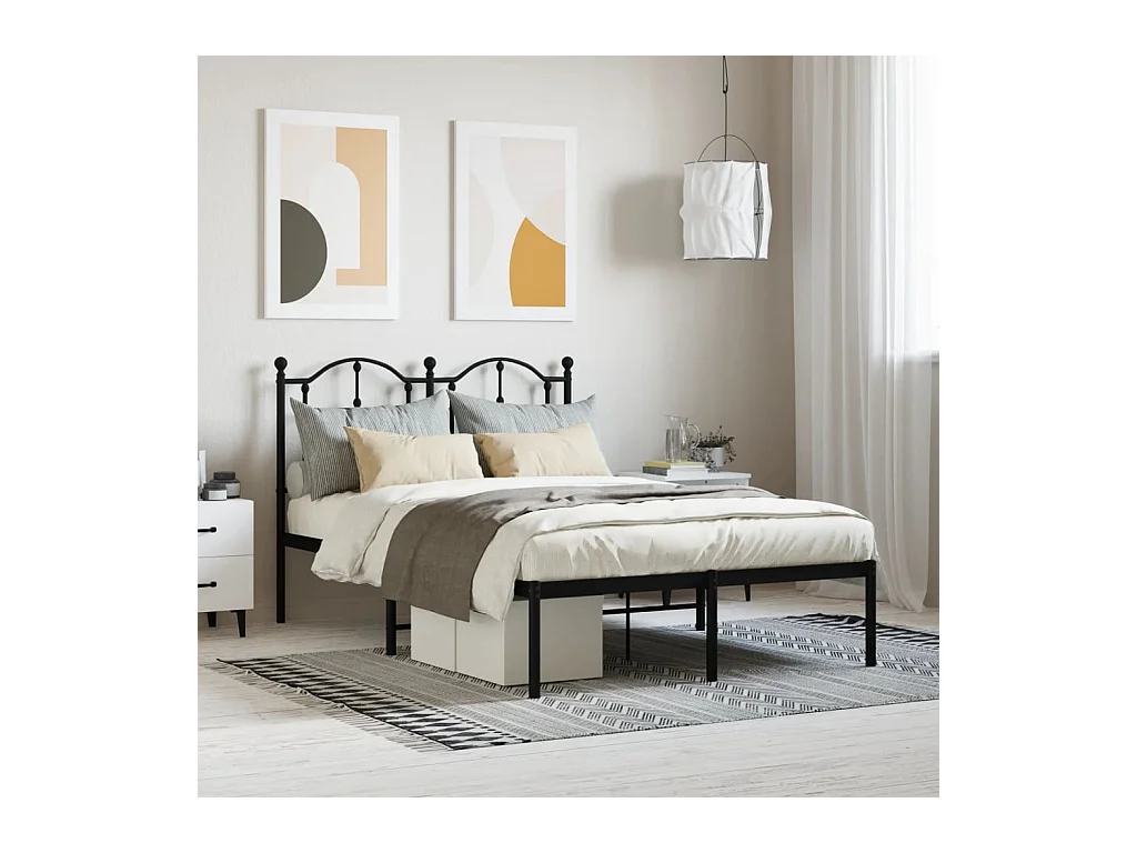 Cadre de lit métal sans matelas avec tête de lit noir 120x200cm