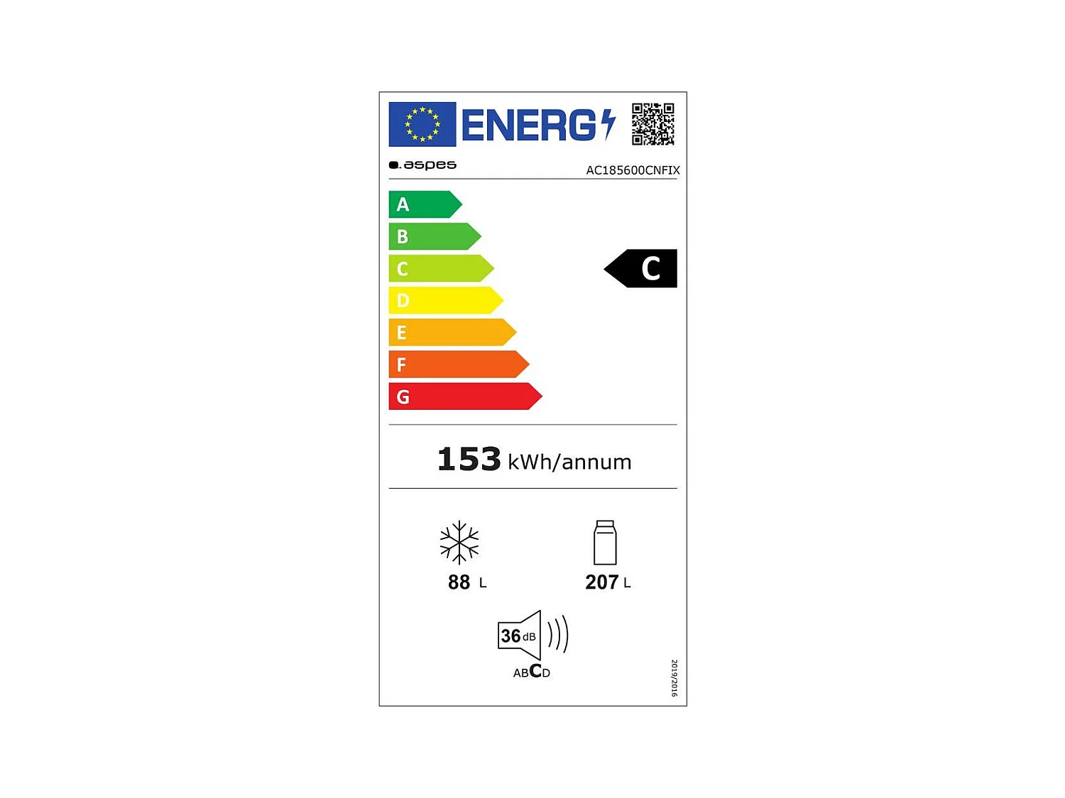 Frigorífico combi Aspes AC185600CNFIX No Frost 295L C inox 186 cm