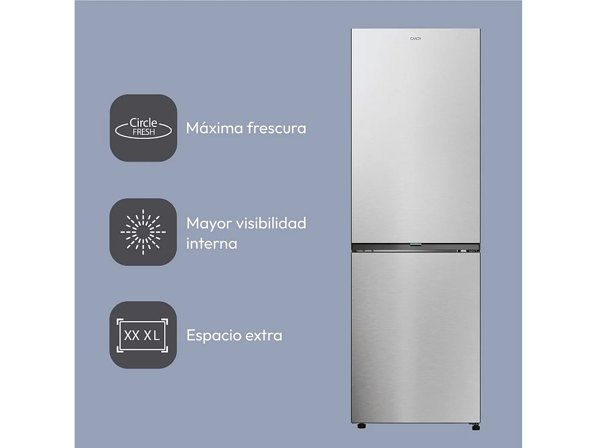 Frigorífico combi Candy ECN4CQTEX186 No Frost 355L E inox 185 cm