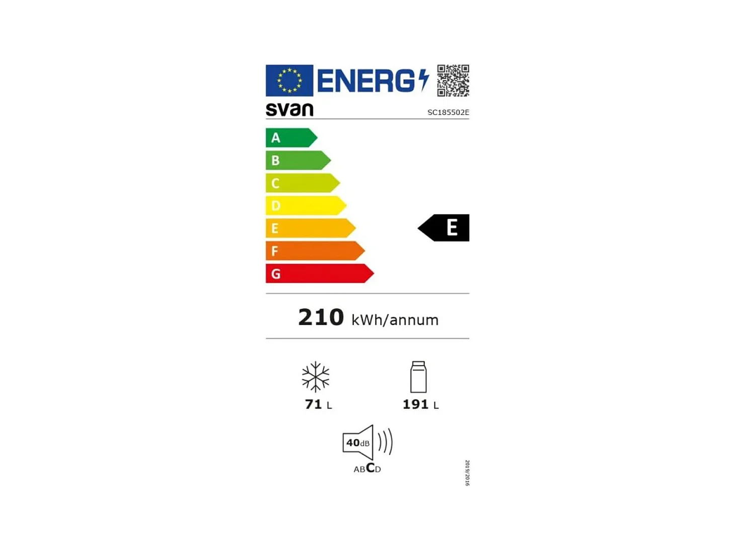 Frigorífico combi Svan SC185502E cíclico 262L E blanco 180 cm