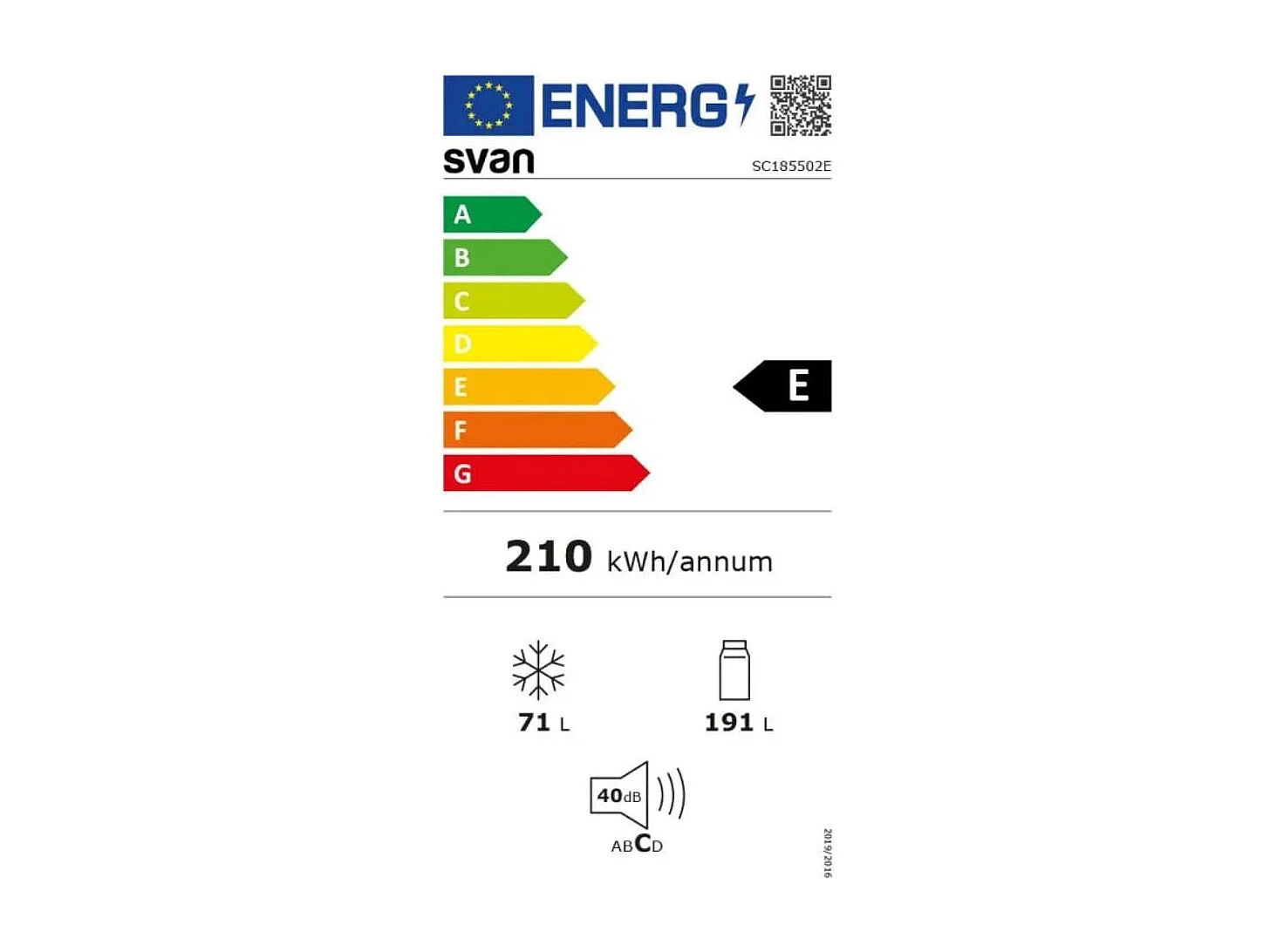 Frigorífico combi Svan SC185502E cíclico 262L E blanco 180 cm