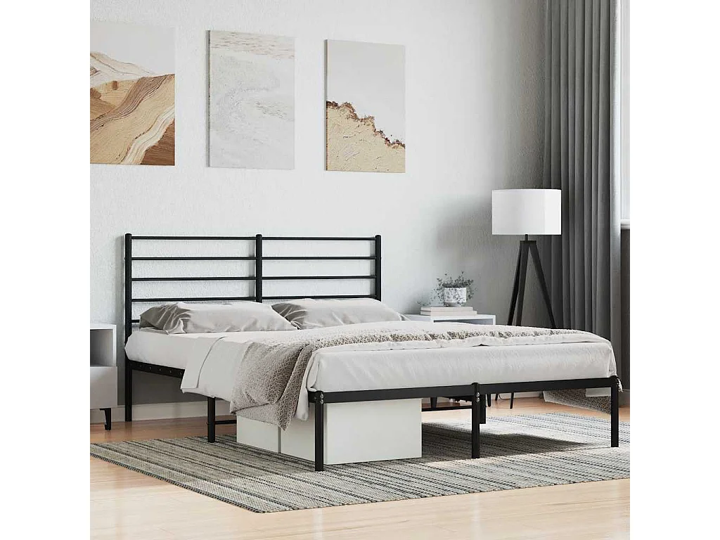 Cadre de lit métal sans matelas avec tête de lit noir 140x200cm