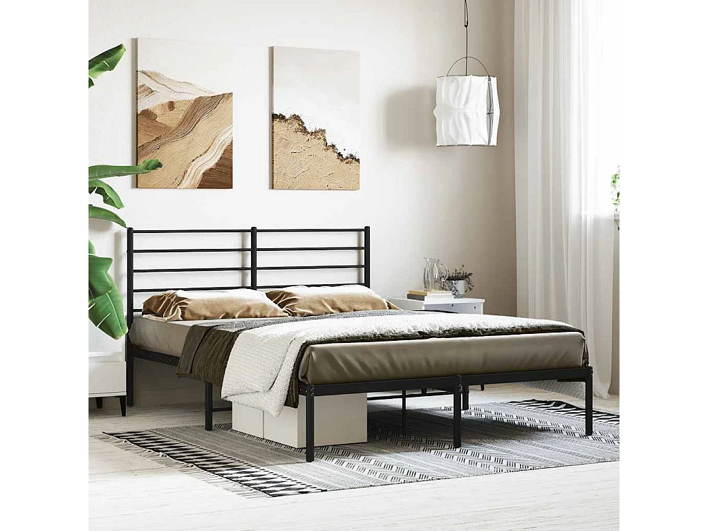 Cadre de lit métal sans matelas avec tête de lit noir 140x200cm
