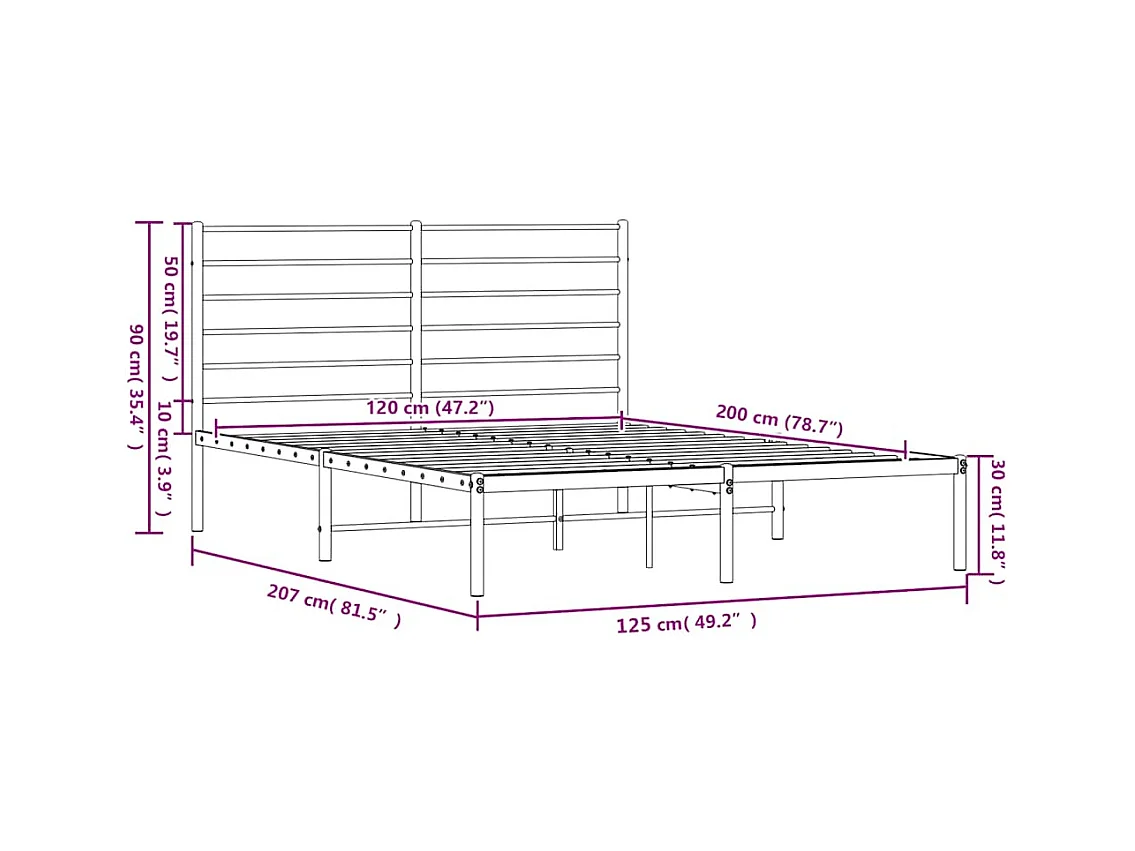 Cadre de lit métal sans matelas avec tête de lit noir 120x200cm