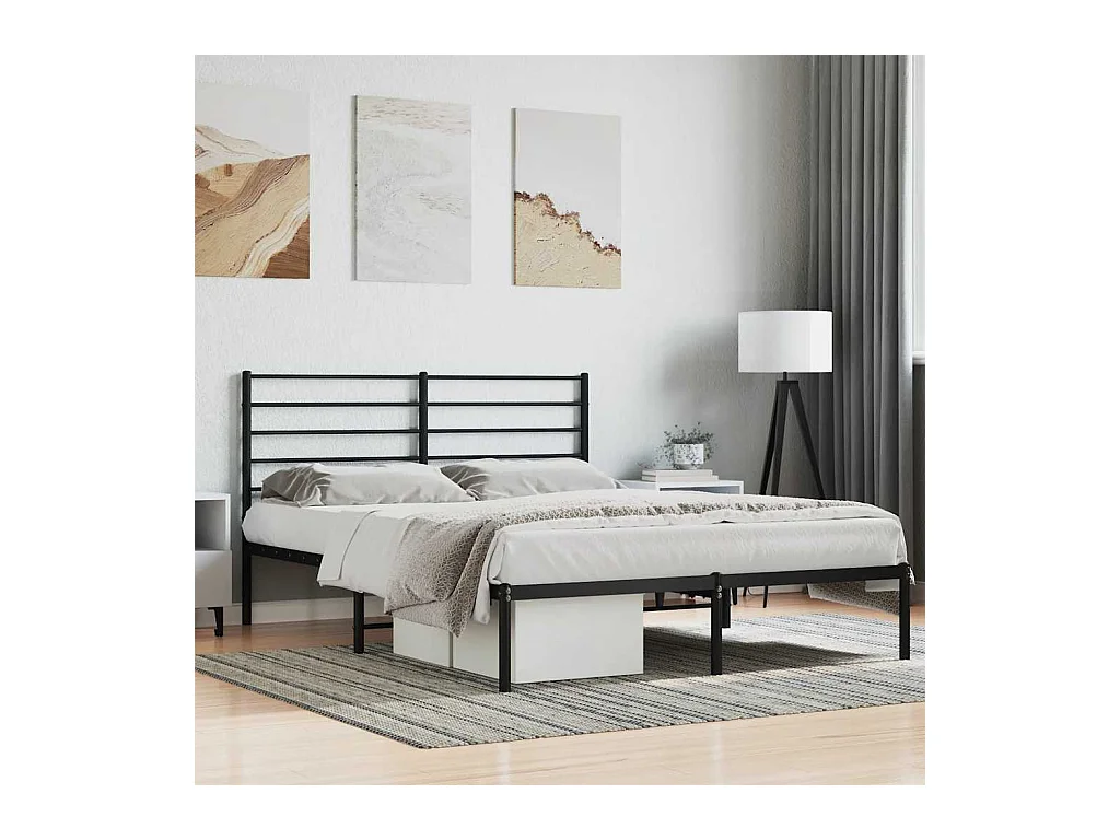 Cadre de lit métal sans matelas avec tête de lit noir 120x200cm