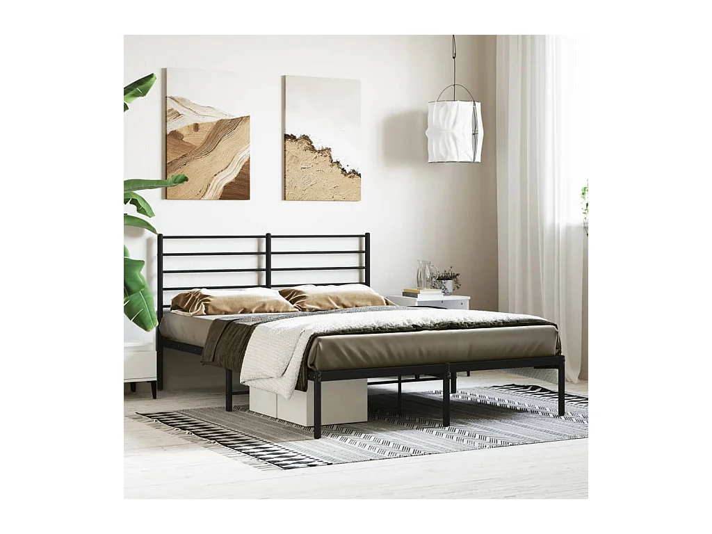 Bedframe met hoofdbord metaal zwart 120x200 cm