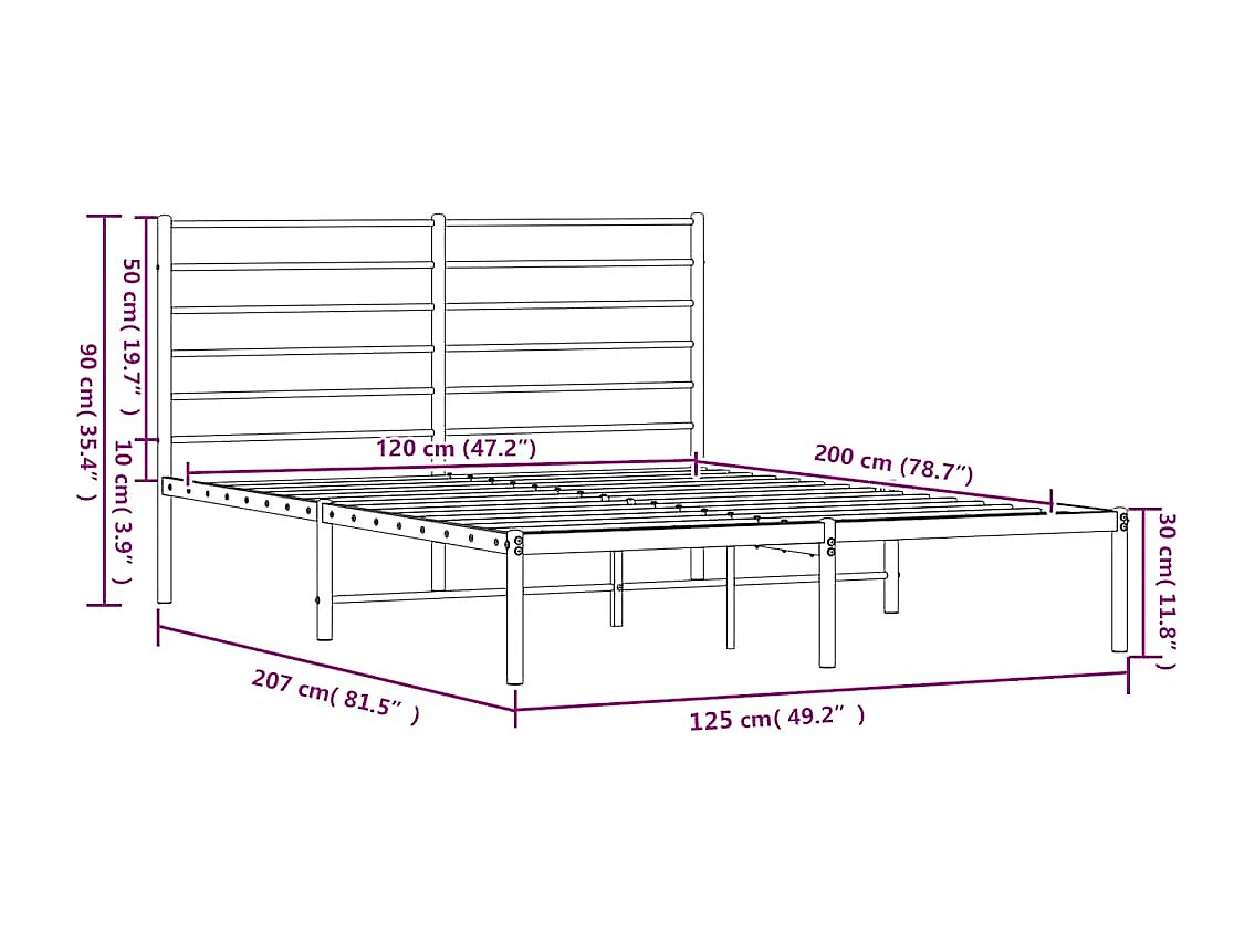 Cadre de lit métal sans matelas avec tête de lit noir 120x200cm