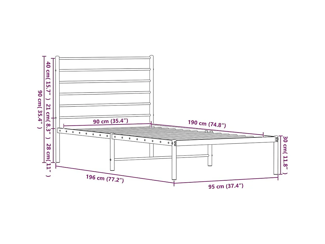 Giroletto con Testiera in Metallo Nero 90x190 cm