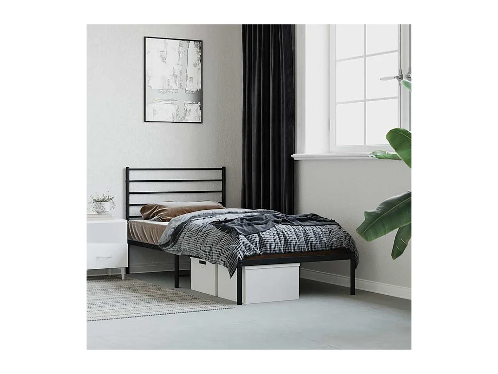 Cadre de lit métal sans matelas avec tête de lit noir 90x190 cm
