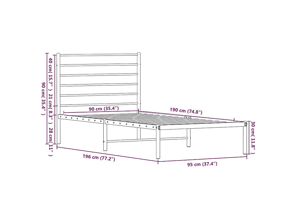 Estrutura de cama com cabeceira 90x190 cm metal preto