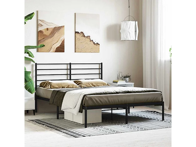 Cadre de lit métal sans matelas avec tête de lit noir 140x190cm