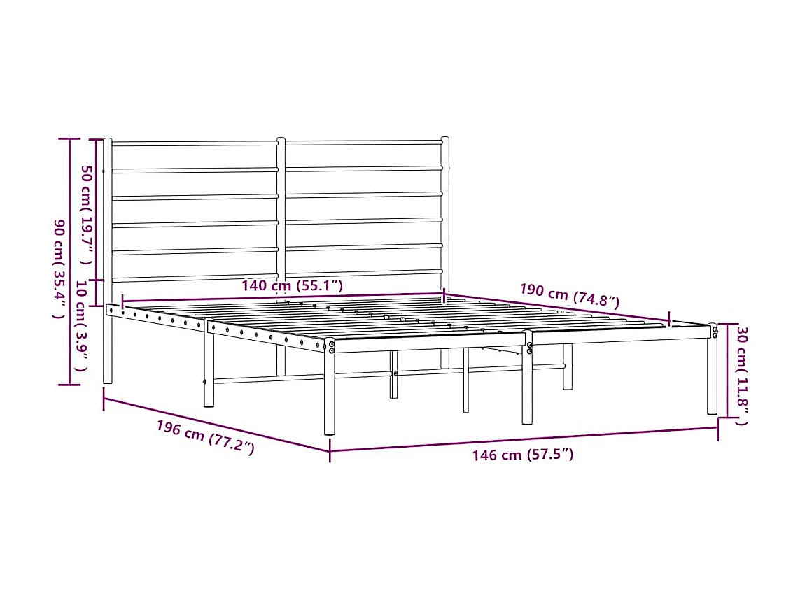 Estrutura de cama com cabeceira 140x190 cm metal preto