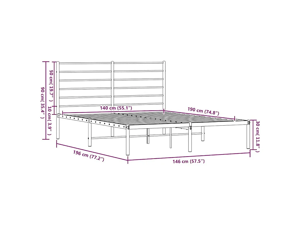 Estrutura de cama com cabeceira 140x190 cm metal preto
