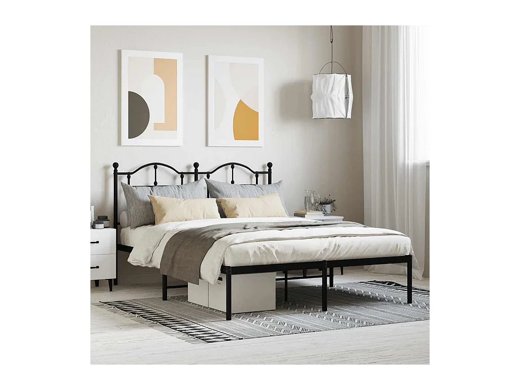 Cadre de lit métal sans matelas avec tête de lit noir 140x190cm