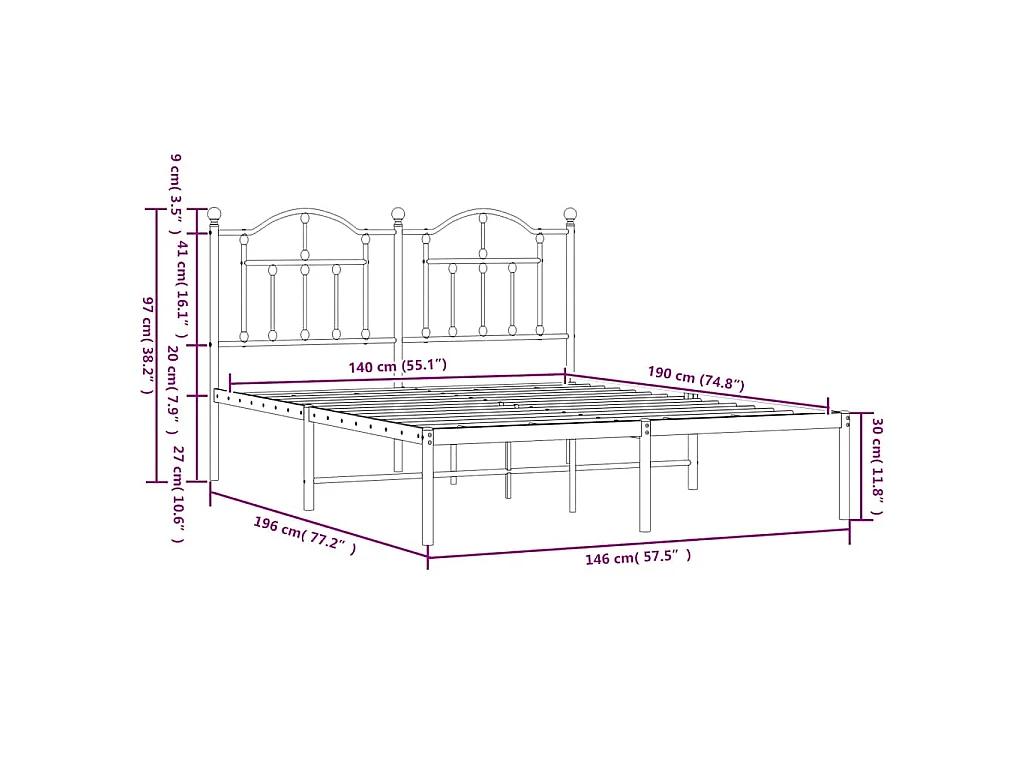 Giroletto con Testiera in Metallo Nero 140x190 cm