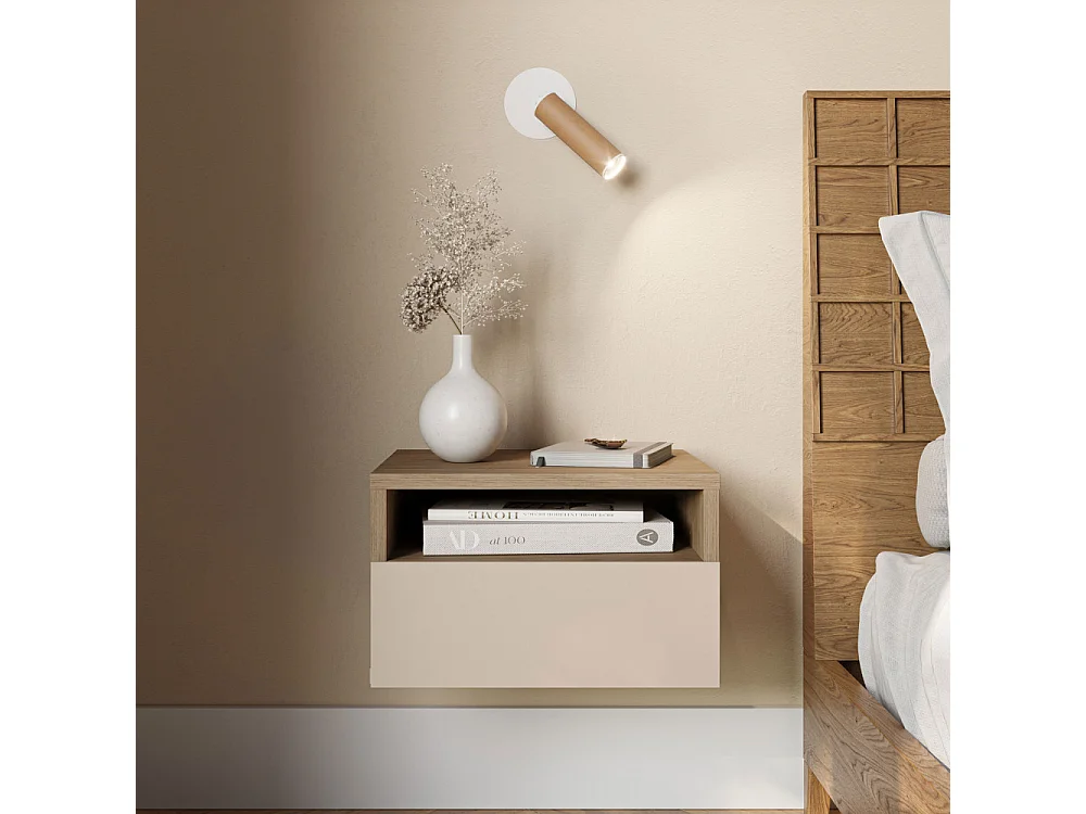 Quenor - Table de chevet murale 1 tiroir en bois - Beige