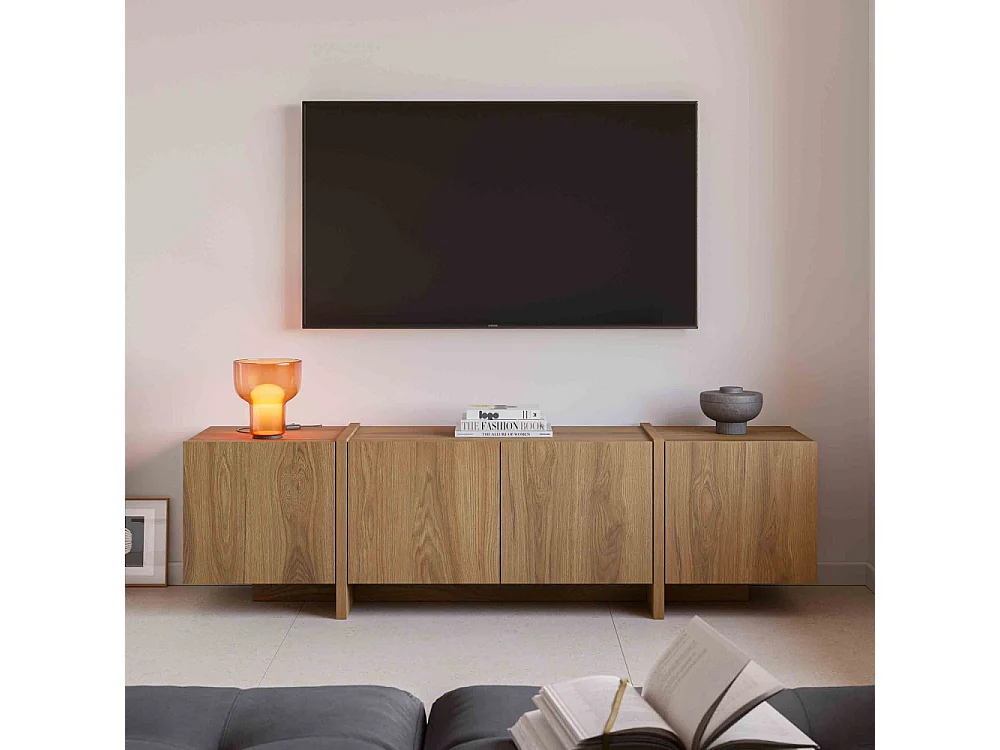 Nicole - Meuble TV 4 portes en bois 180cm - Bois foncé