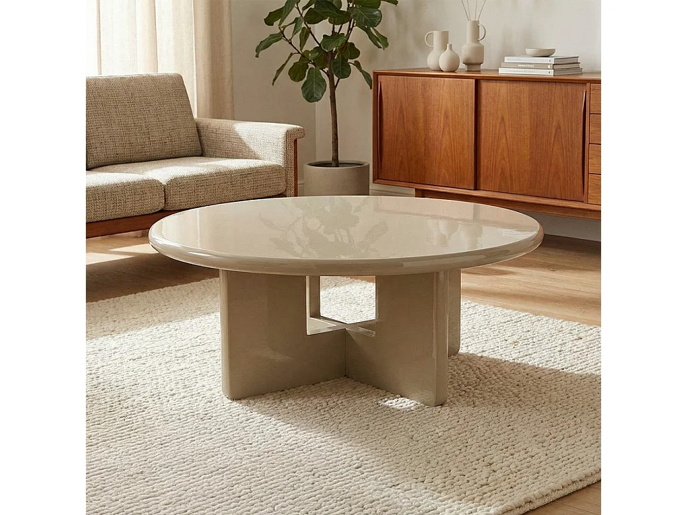 Paloma - Table basse ronde en bois laqué ø80cm - Grège