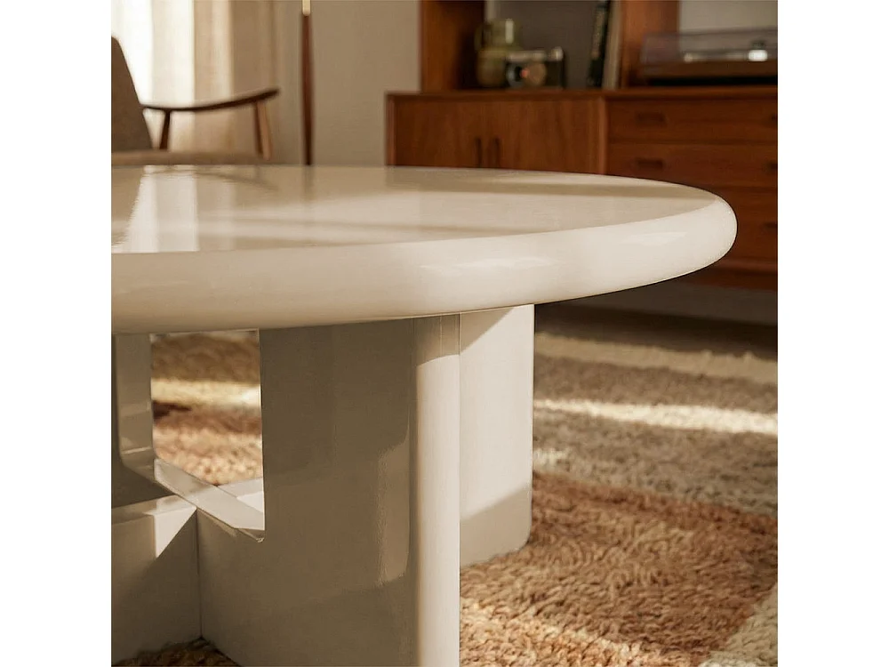 Paloma - Table basse ronde en bois laqué ø80cm - Grège