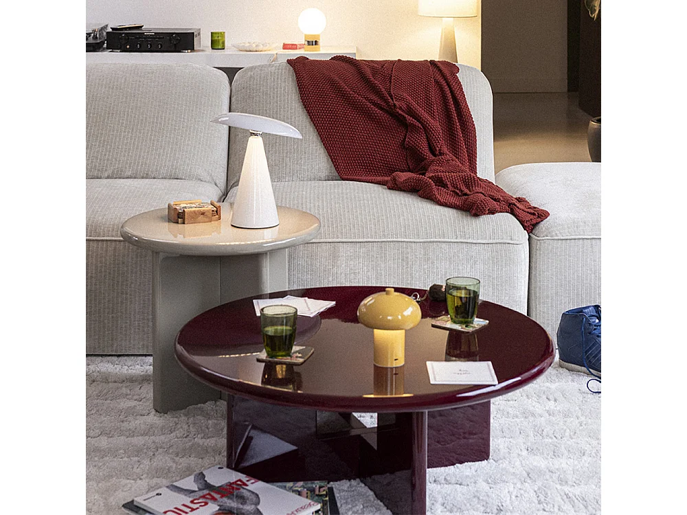 Paloma - Table basse ronde en bois laqué ø80cm - Bordeaux