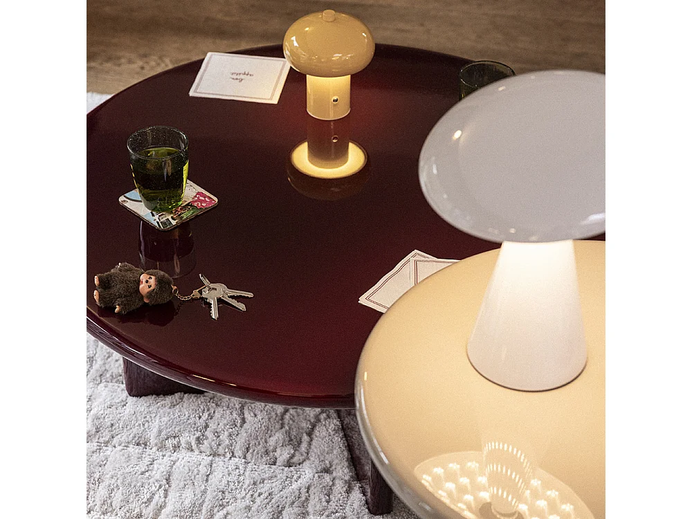 Paloma - Table basse ronde en bois laqué ø80cm - Bordeaux