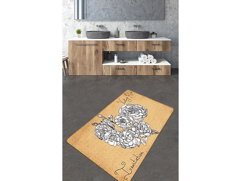Alfombra de baño Vintage Roses (70 x 120) blanco amarillo