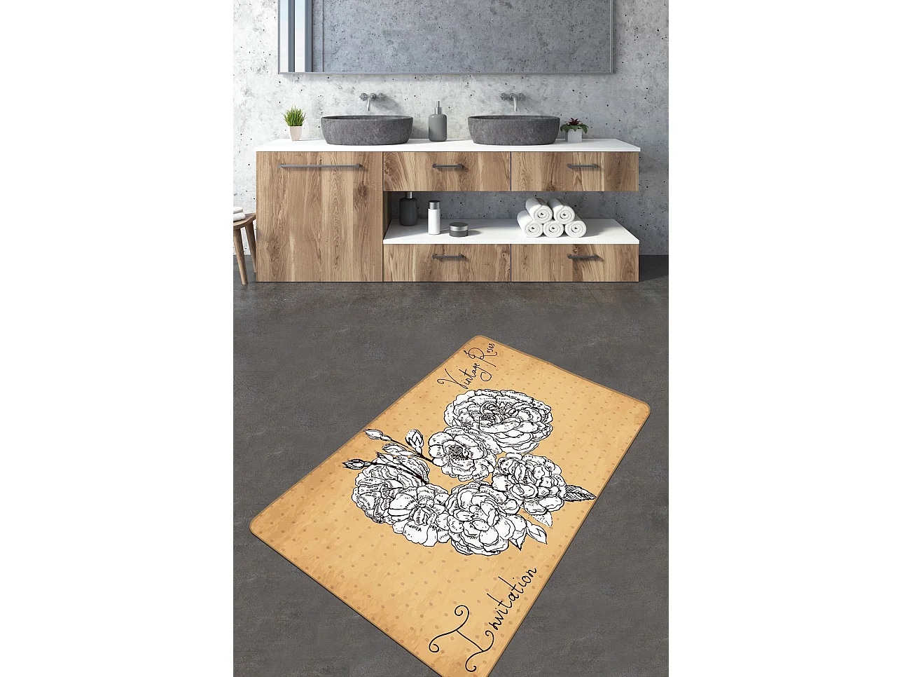 Alfombra de baño Vintage Roses (70 x 120) blanco amarillo