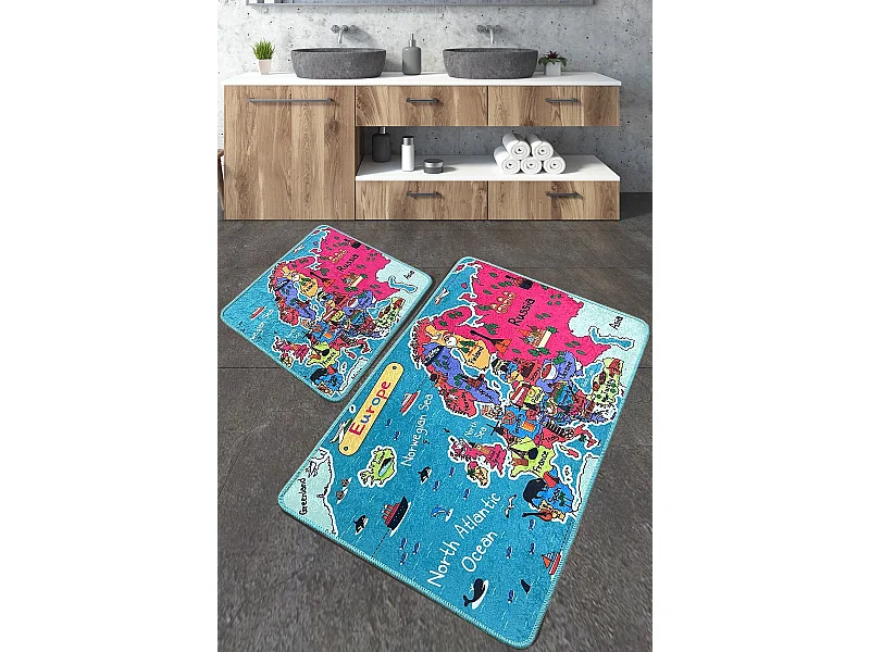 Alfombra de baño Set (2 piezas) Carta multicolor