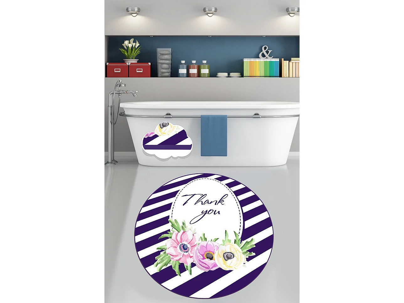Alfombra de baño Thank You (140 cm) multicolor