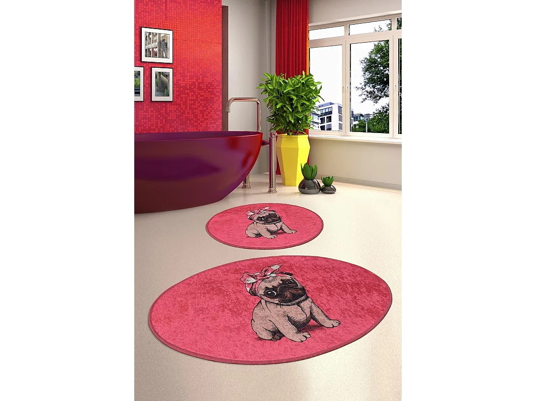 Alfombra de baño Set (2 piezas) Pink Pug multicolor