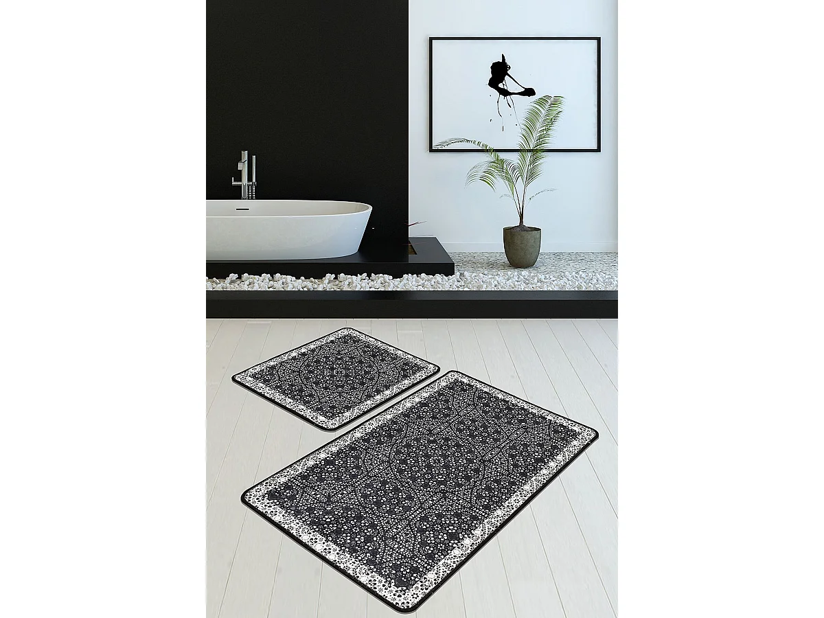 Alfombra de baño Set (2 piezas) Paisley DJT antracita negro blanco