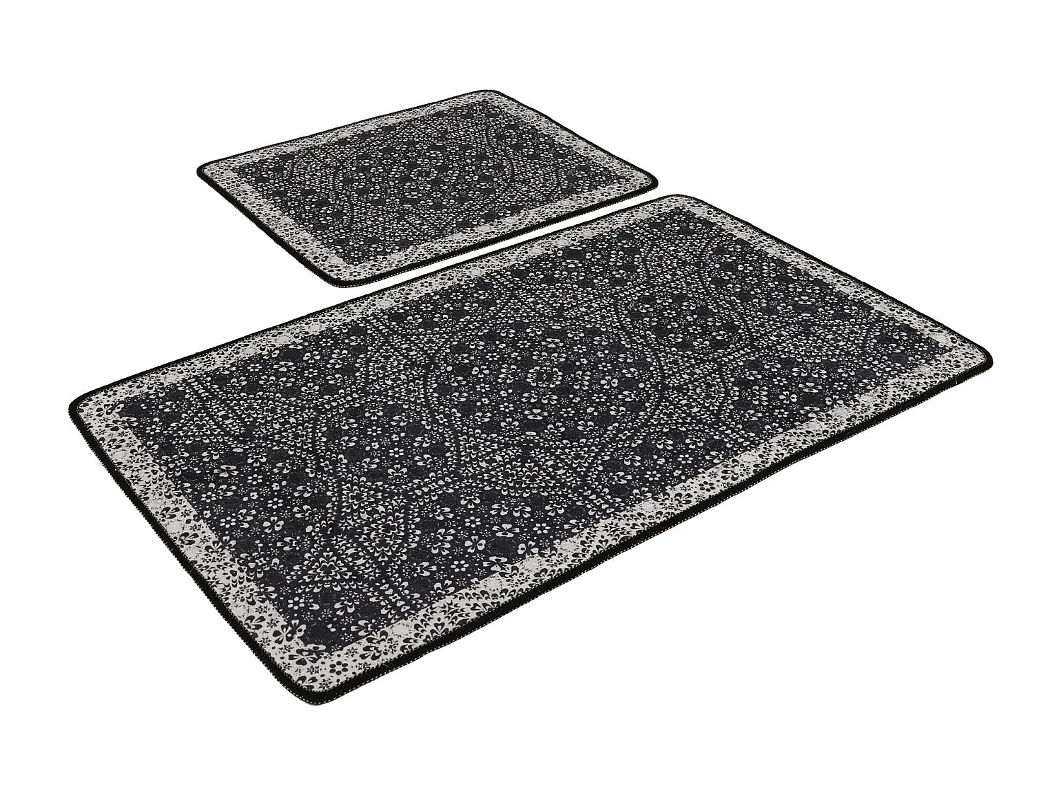 Alfombra de baño Set (2 piezas) Paisley DJT antracita negro blanco