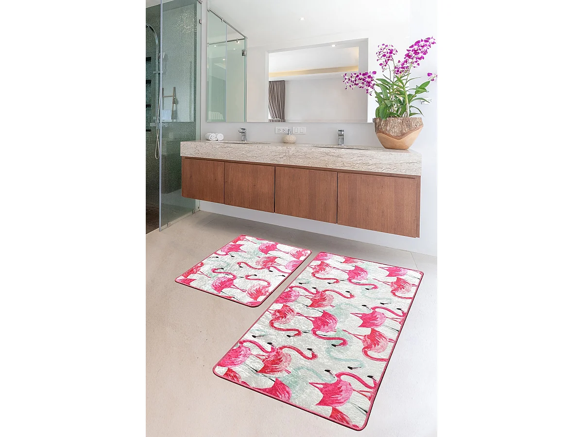 Alfombra de baño Set (2 piezas) Vogel negro blanco rosa