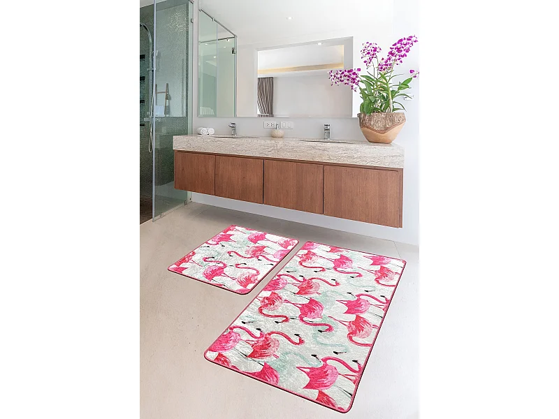 Alfombra de baño Set (2 piezas) Vogel negro blanco rosa