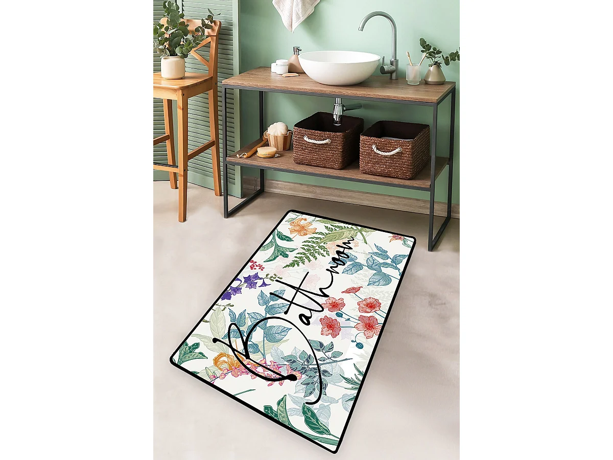 Teppich antirutsch waschbar 70x120 cm Green in Flower