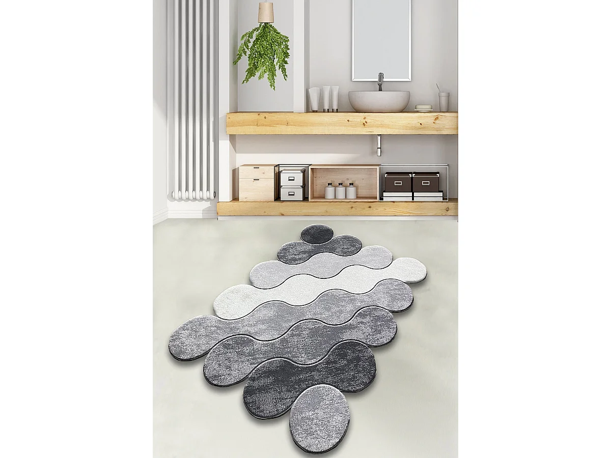 Alfombra de baño Circle  gris claro blanco