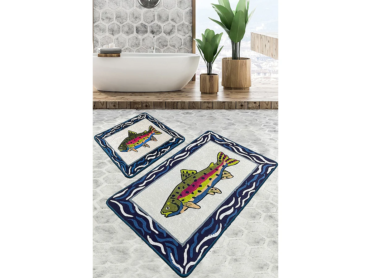 Alfombra de baño Set (3 piezas) Pescado multicolor