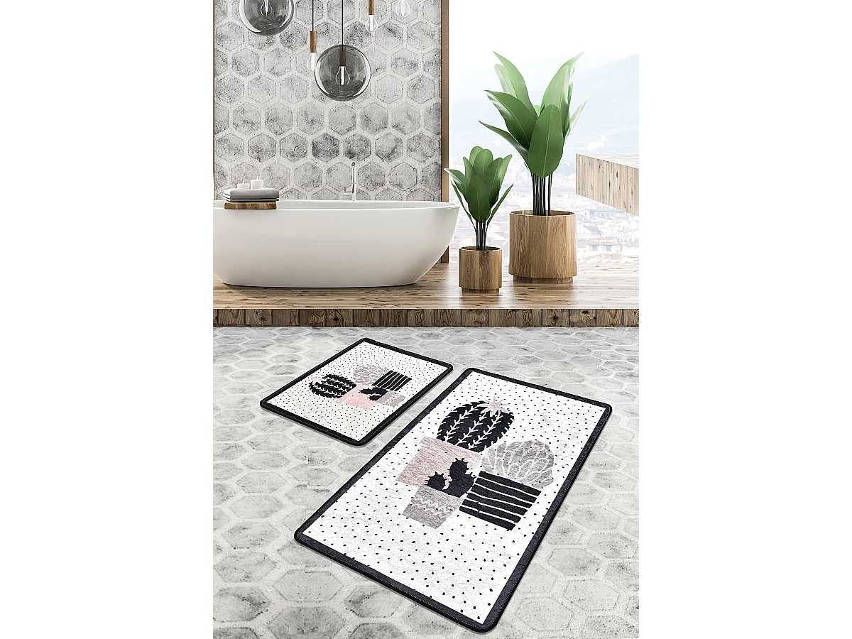 Alfombra de baño Set (2 piezas) Three Cactus blanco negro